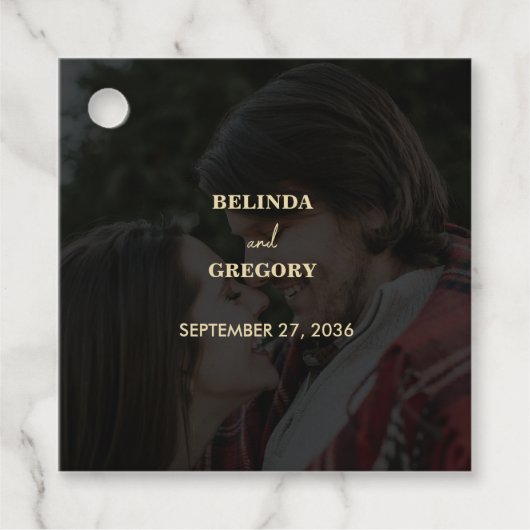 Étiquettes Cadeau Mariage de couverture photo Black Gold moderne (Devant)