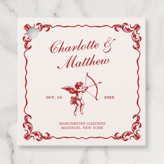 Étiquettes Cadeau Mariage de Cupid'Arrow Red Vintage (Devant)