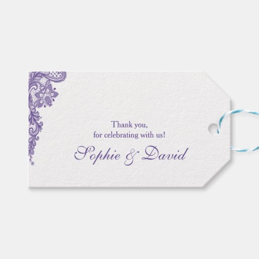 Étiquettes-cadeau Mariage de dentelle ultra violet moderne (Devant (Horizontal))