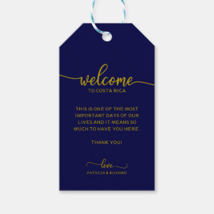 Étiquettes-cadeau Mariage de Destination Bienvenue Or Bleu Marine