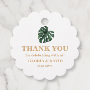 Étiquettes Cadeau Mariage de feuille de palme tropicale à demi-cercl