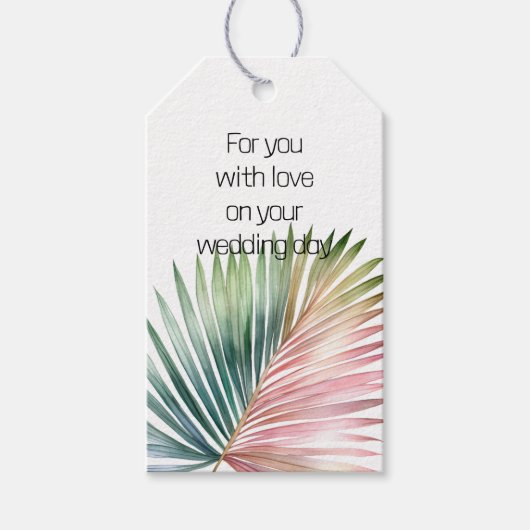 Étiquettes-cadeau Mariage de feuille verte rose tropicale (Devant)