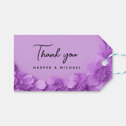 Étiquettes-cadeau Mariage de fleurs 3d violet merci (Devant (Horizontal))