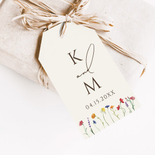 Étiquettes-cadeau Mariage de fleurs Fleur sauvage de Monogramme colo