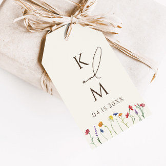 Étiquettes-cadeau Mariage de fleurs Fleur sauvage de Monogramme colo