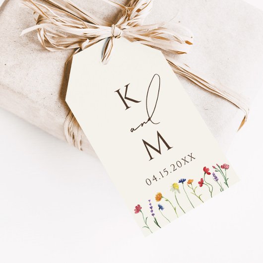 Étiquettes-cadeau Mariage de fleurs Fleur sauvage de Monogramme colo