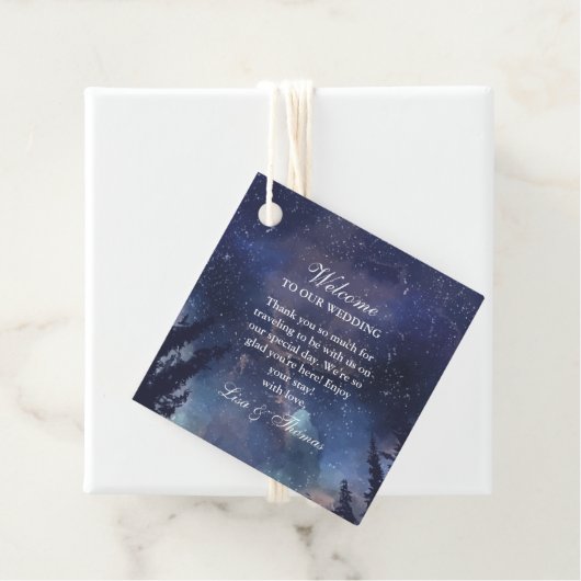 Étiquettes Cadeau Mariage de forêt de nuit étoilée (En situation)