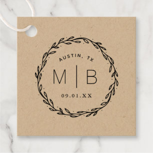 Étiquettes Cadeau Mariage de germes rustiques Monogramme Merci