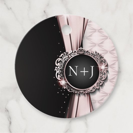 Étiquettes Cadeau Mariage de luxe élégant rose & noir (Devant)