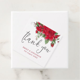 Étiquettes Cadeau Mariage de message Merci Red Roses Florals