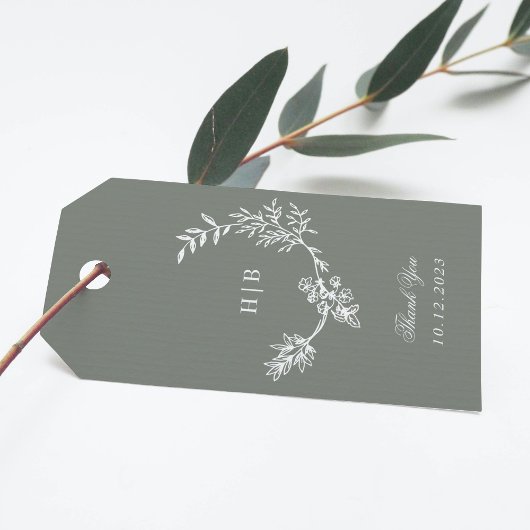 Étiquettes-cadeau Mariage de monogramme à couronne fleurie de taille