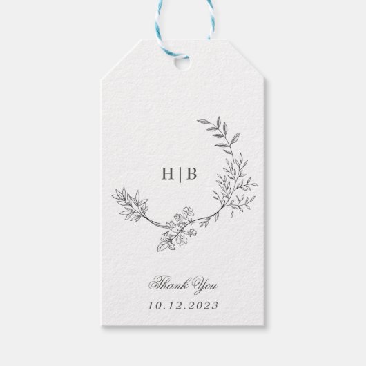 Étiquettes-cadeau Mariage de monogramme à couronne florale classique (Devant)