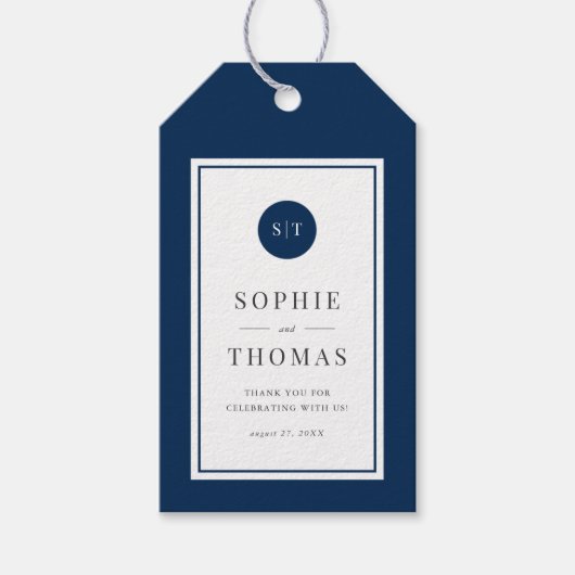 Étiquettes-cadeau Mariage de monogramme arrondi de couleur classique (Devant)