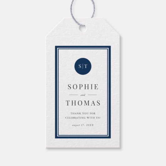 Étiquettes-cadeau Mariage de monogramme arrondi de couleur classique (Devant)