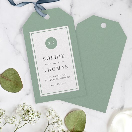 Étiquettes-cadeau Mariage de monogramme arrondi de couleur classique