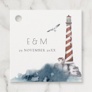 ÉTIQUETTES CADEAU MARIAGE DE MONOGRAMME DE MER BLEU ROUGE DUSKY