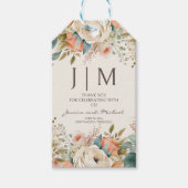 Étiquettes-cadeau Mariage de monogramme floral de crème de pêche (Devant)