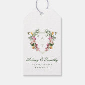 Étiquettes-cadeau Mariage de monogramme floral tropical (Devant)