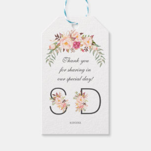 Étiquettes-cadeau Mariage de monogramme flou rose charme