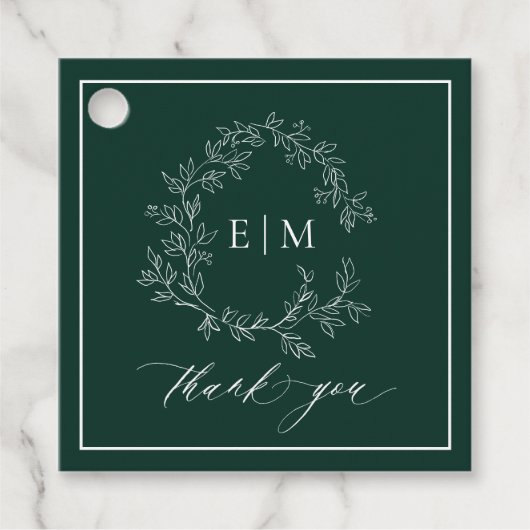 Étiquettes Cadeau Mariage de monogramme vert émeraude moderne (Devant)