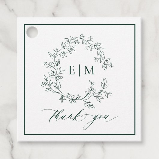 Étiquettes Cadeau Mariage de monogramme vert émeraude moderne (Devant)