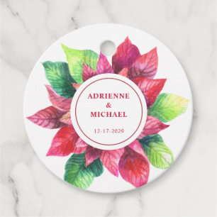 Étiquettes Cadeau Mariage de Noël au poinsettia rouge