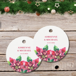 Étiquettes Cadeau Mariage de Noël au poinsettia rouge