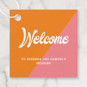 Étiquettes Cadeau Mariage de panier de bienvenue Retro rose orange