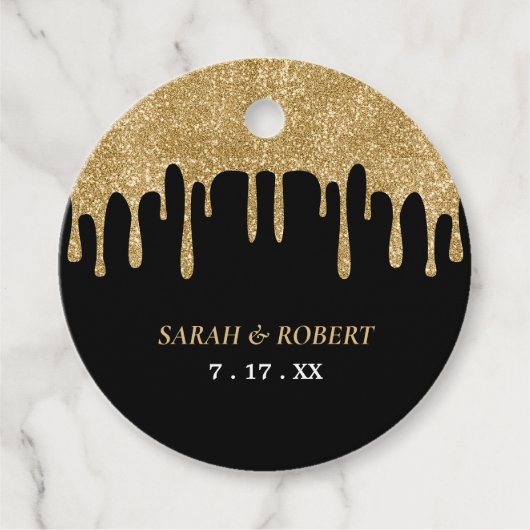 Étiquettes Cadeau Mariage de Parties scintillant Black & Gold (Devant)