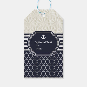 Étiquettes-cadeau Mariage de plage élégant bleu marine et blanc