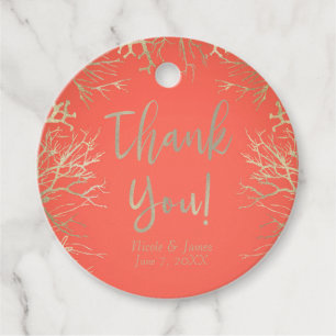 Étiquettes Cadeau Mariage de plage élégant corail orange moderne dor
