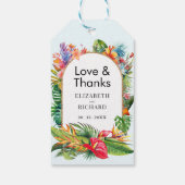 Étiquettes-cadeau Mariage de plage fleurie Feuille tropicale (Dos)