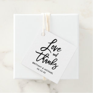 Étiquettes Cadeau Mariage de script de brosse moderne Amour et Merci
