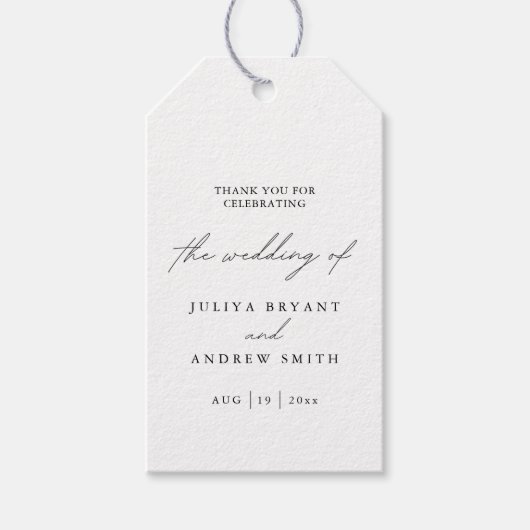 Étiquettes-cadeau Mariage de script de style noir et blanc (Devant)