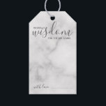 Étiquettes-cadeau Mariage de script moderne Conseils et souhaits Mar<br><div class="desc">Ajoutez une touche personnelle à votre mariage avec un conseil de mariage de script moderne et une carte d'étiquette de voeux. Cette carte de conseil comporte le titre "mots de sagesse" avec des détails en écriture grise et sans serif style de police sur arrière - plan en marbre blanc. Parfait...</div>