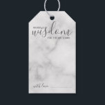 Étiquettes-cadeau Mariage de script moderne Conseils et souhaits Mar<br><div class="desc">Ajoutez une touche personnelle à votre mariage avec un conseil de mariage de script moderne et une carte d'étiquette de voeux. Cette carte de conseil comporte le titre "mots de sagesse" avec des détails en écriture grise et sans serif style de police sur arrière - plan en marbre blanc. Parfait...</div>