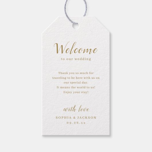 Étiquettes-cadeau Mariage de script romantique simple or (Devant)