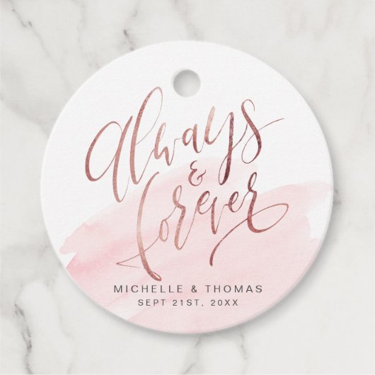 Étiquettes Cadeau Mariage De Script rose Gold Blush Toujours Et Fore (Devant)