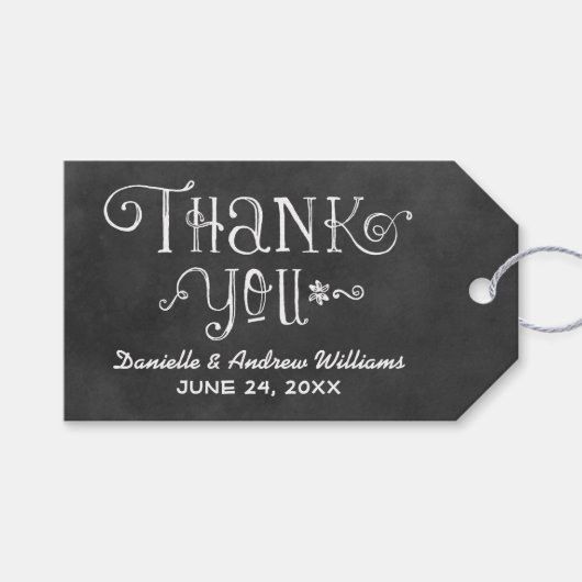 Étiquettes-cadeau Mariage de tableau de bord rustique Merci noir (Devant (Horizontal))