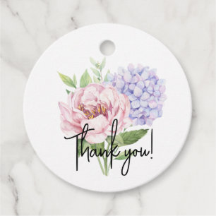 Étiquettes Cadeau Mariage de tiges de pivoine rose violet Hydrangea