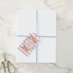 Étiquettes-cadeau Mariage de trame dorée à rayures roses