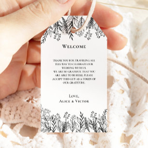 Étiquettes-cadeau Mariage de verdure blanche et noire