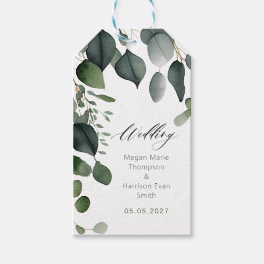 Étiquettes-cadeau Mariage de verdure et d'eucalyptus (Devant)