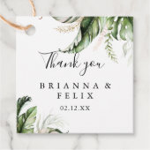 Étiquettes Cadeau Mariage de verdure tropicale or (Devant)