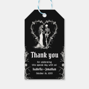 Étiquettes-cadeau Mariage des squelettes d'Halloween gothique noir e