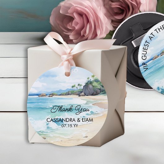 Étiquettes Cadeau Mariage d'été Aquarelle Plage tropicale Paysage