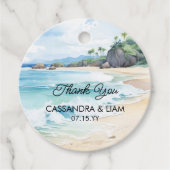 Étiquettes Cadeau Mariage d'été Aquarelle Plage tropicale Paysage (Devant)