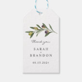 Étiquettes-cadeau Mariage d'été en feuille d'olive aquarelle (Devant)