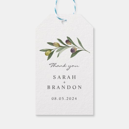 Étiquettes-cadeau Mariage d'été en feuille d'olive aquarelle (Dos)