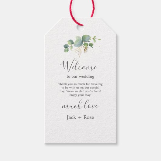 Étiquettes-cadeau Mariage d'été Eucalyptus de verdure rustique. (Devant)